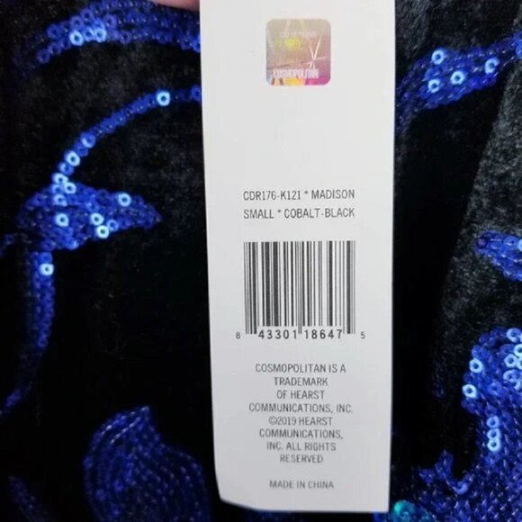 Cosmopolitan DDTP Madison Velvet Sequin Mini Dress 'Black/Cobalt Blue' Size S - Picture 6 of 13